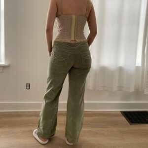 Anthropologie Olive Green Boot-Cut Corduroy Pants Boho Cottagecore Hippie Indie